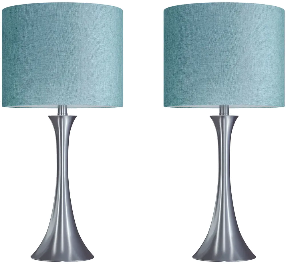 TL24-LENUXE-DBL NITQ2 Lenuxe Nickel Table Lamps with Turquoise Shades, Set of 2-1