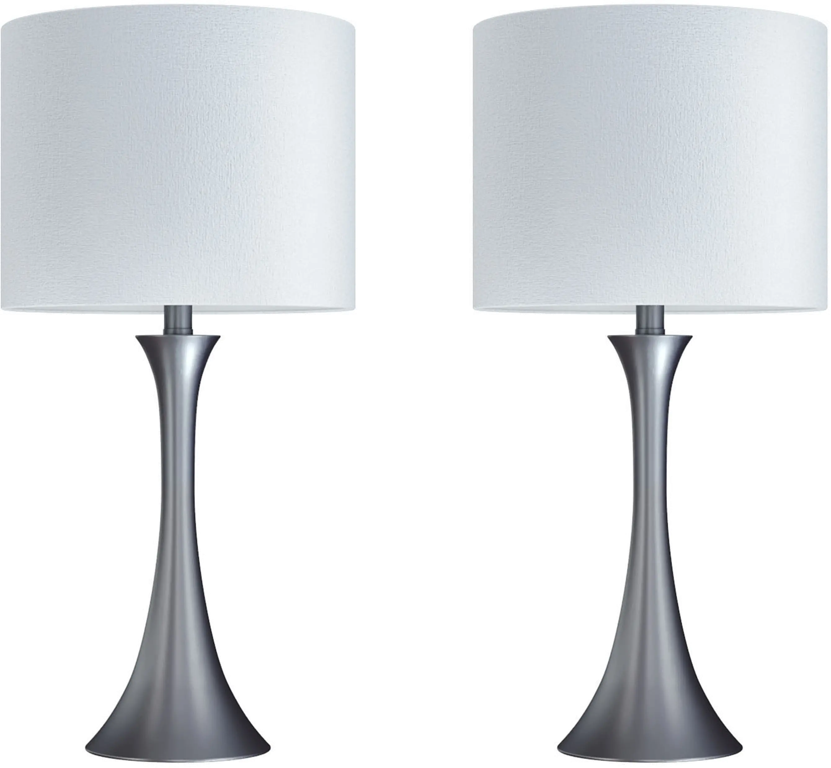 Lenuxe Nickel Table Lamps with White Shades, Set of 2