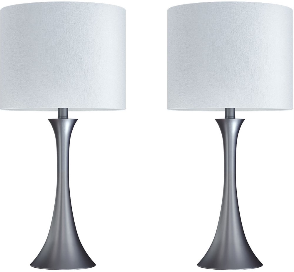 Lenuxe Nickel Table Lamps with White Shades, Set of 2