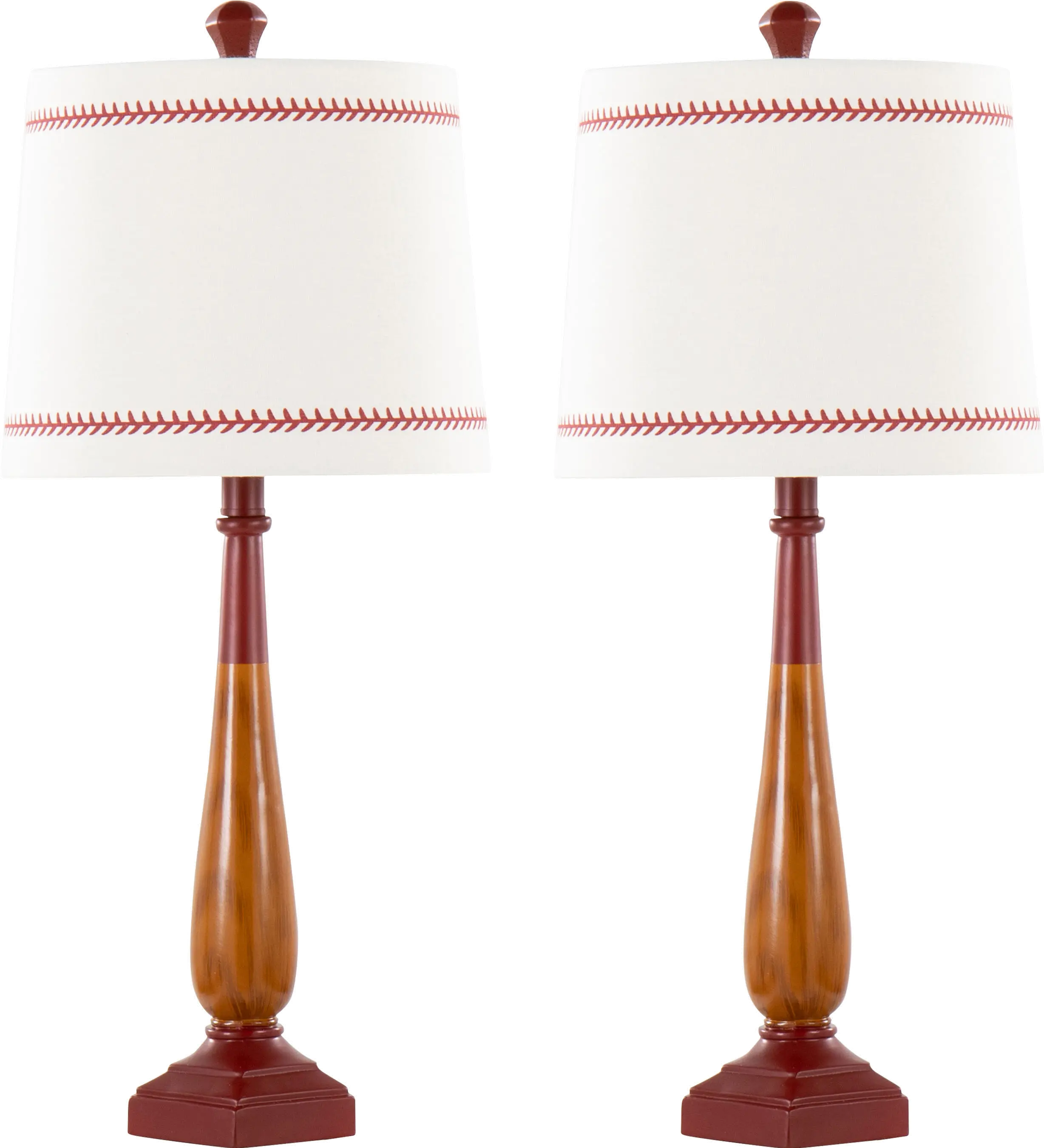 TL25-BASEBALL-RBWWLW2 Baseball Red & White Table Lamps, Set of 2 sku TL25-BASEBALL-RBWWLW2