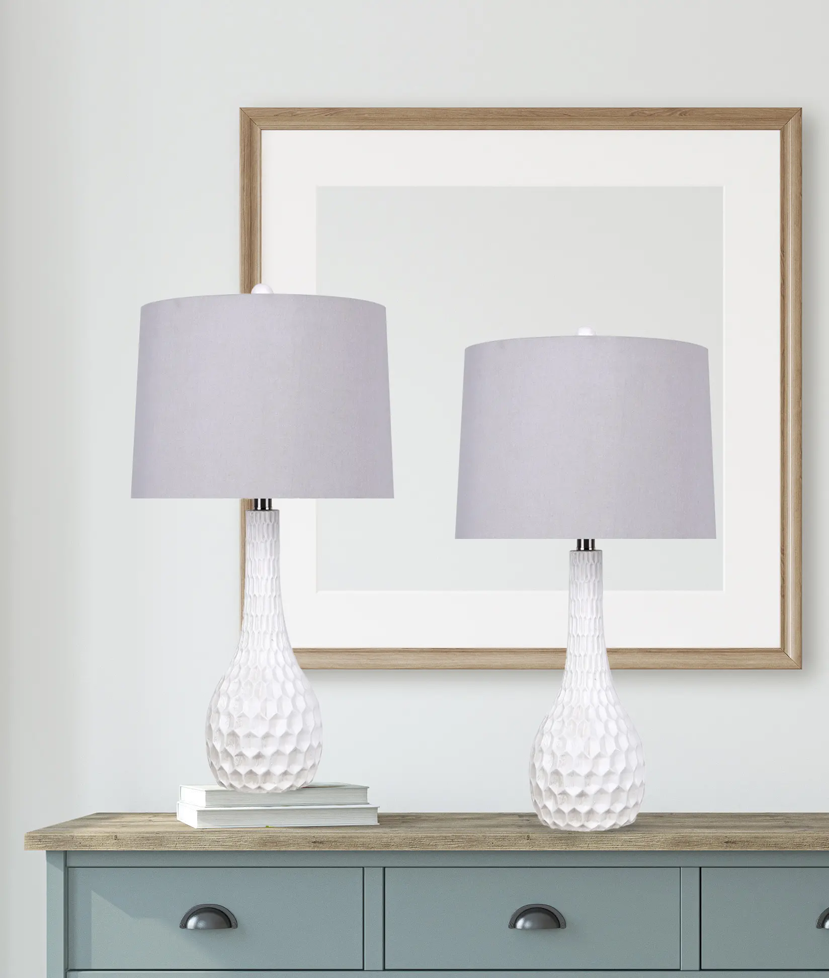 Teardrop White Hive-Style Table Lamps, Set of 2
