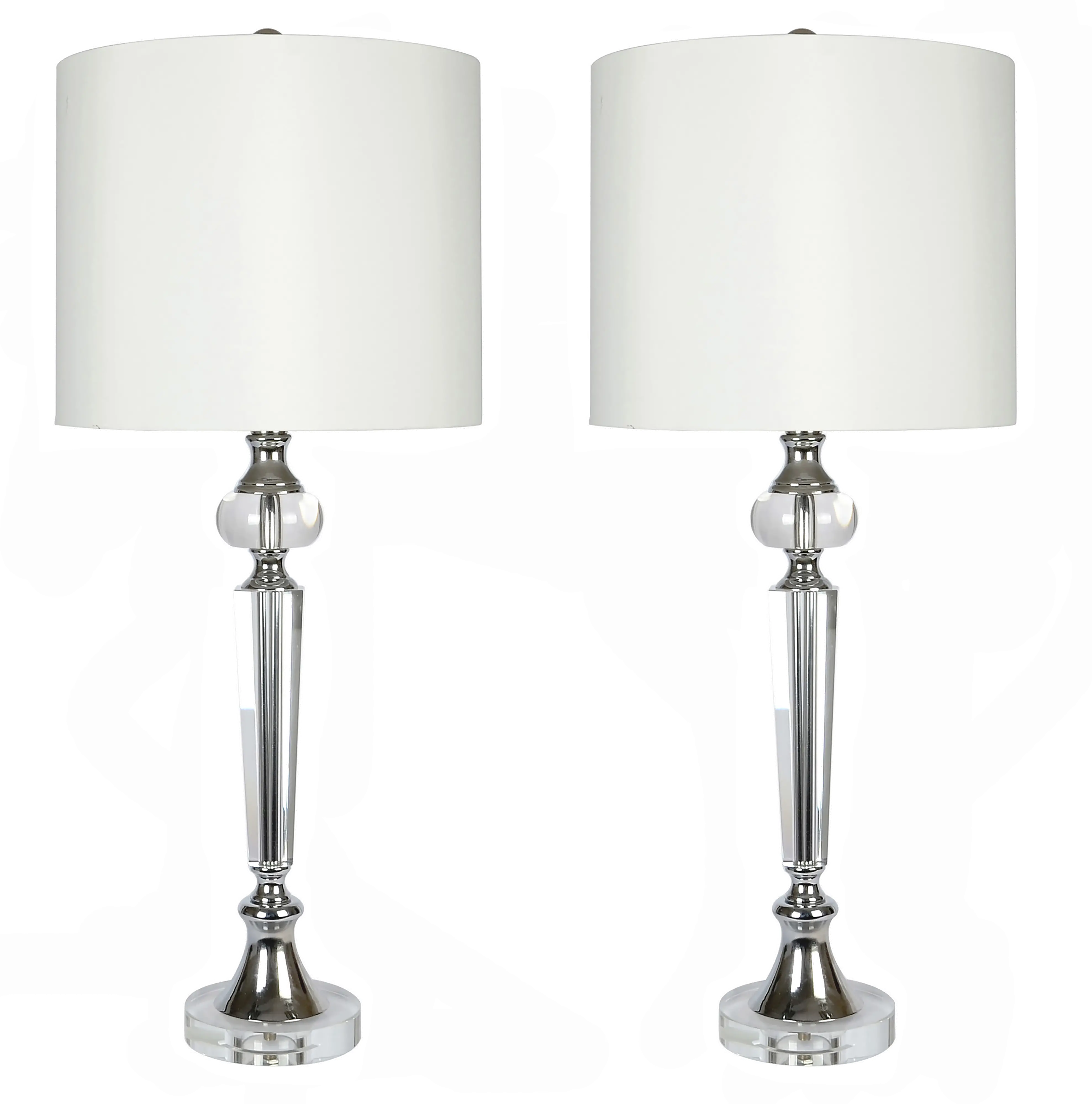 Torch Crystal & Polished Chrome Table Lamps, Set of 2
