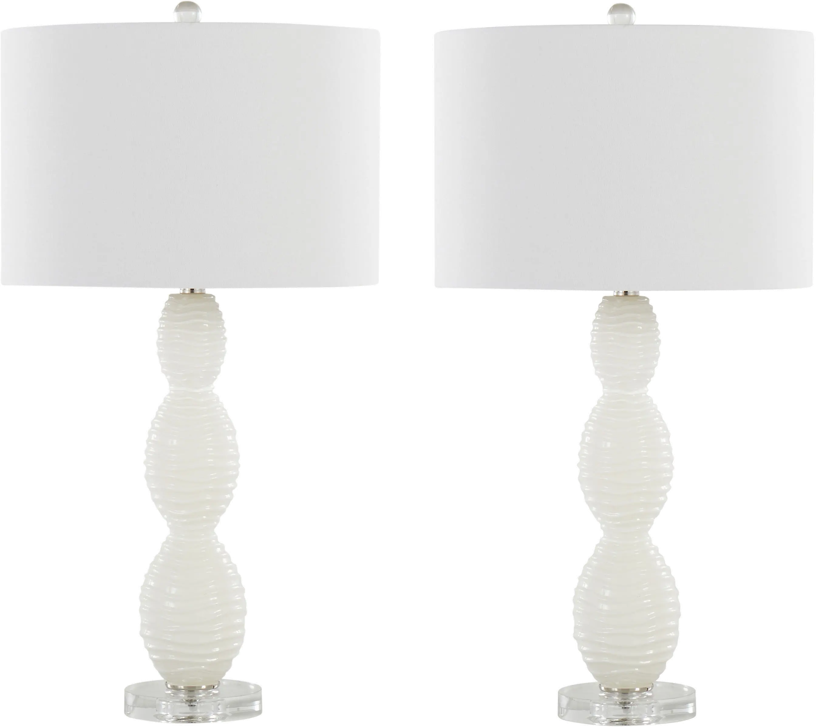 Cinched Waves Milk White Glass Table Lamps, Set of 2