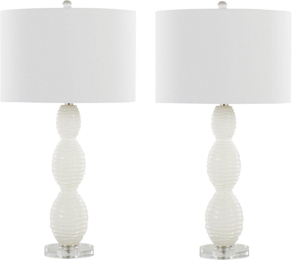 112904394 Cinched Waves Milk White Glass Table Lamps, Set of sku 112904394