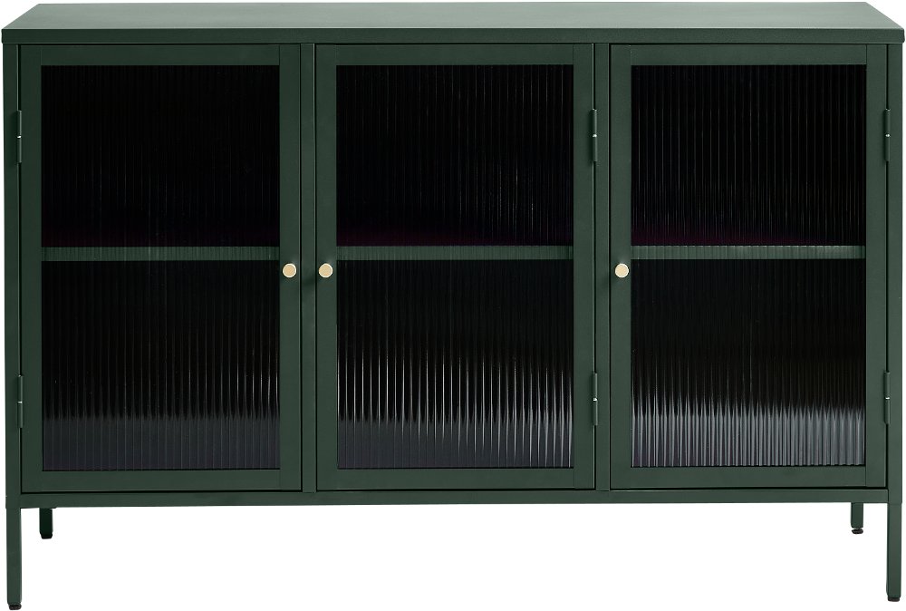 Bronco Green Metal & Glass 3-Door Sideboard