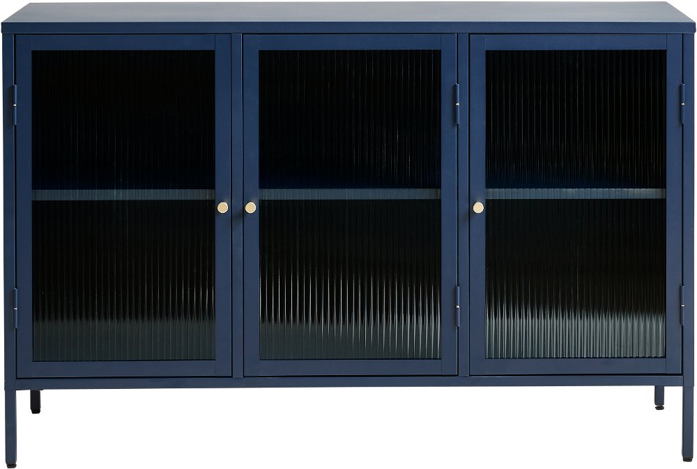 Bronco Blue Metal & Glass 3-Door Sideboard