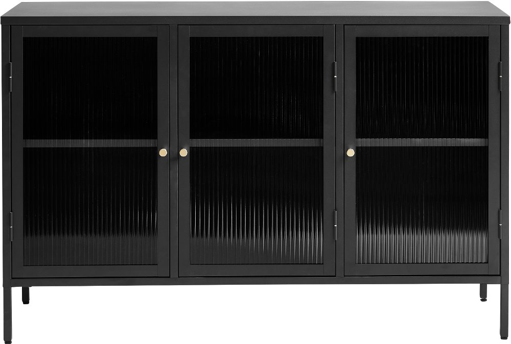 Bronco Black Metal & Glass 3-Door Sideboard