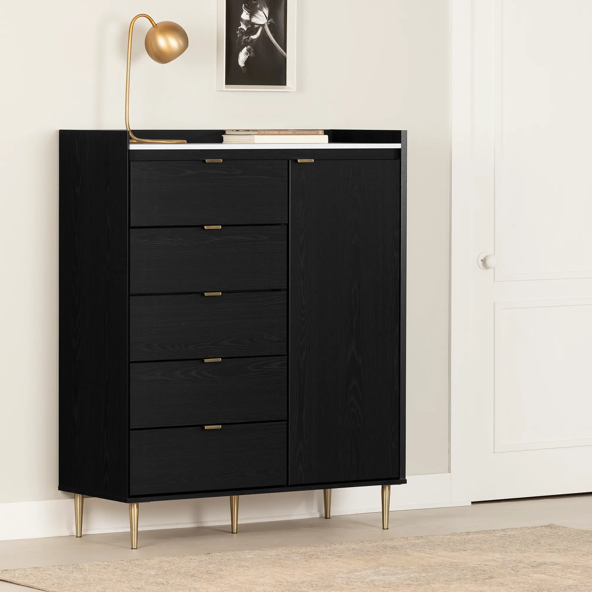 13538 Hype Black Oak 5-Drawer Chest of Drawers - South S sku 13538