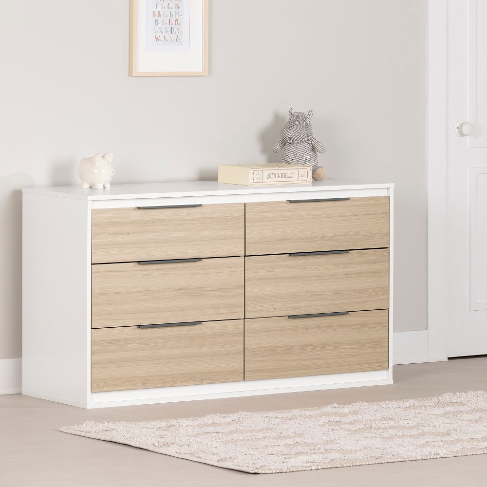 Hourra Soft Elm and White 6-Drawer Dresser - South Shore