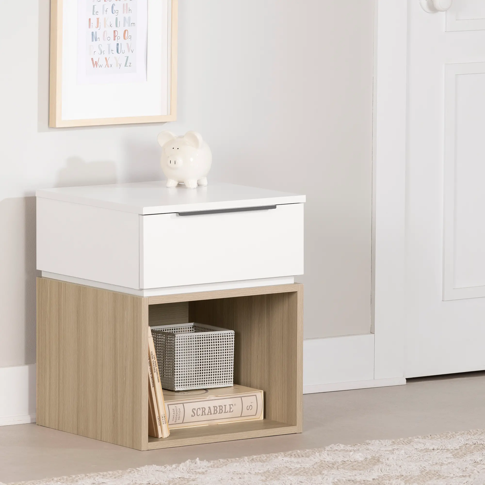 Hourra Soft Elm and White Nightstand - South Shore
