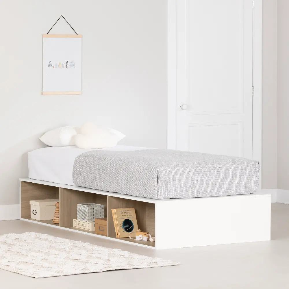 13981 Hourra Soft Elm and White Twin Platform Storage Bed - South Shore-1