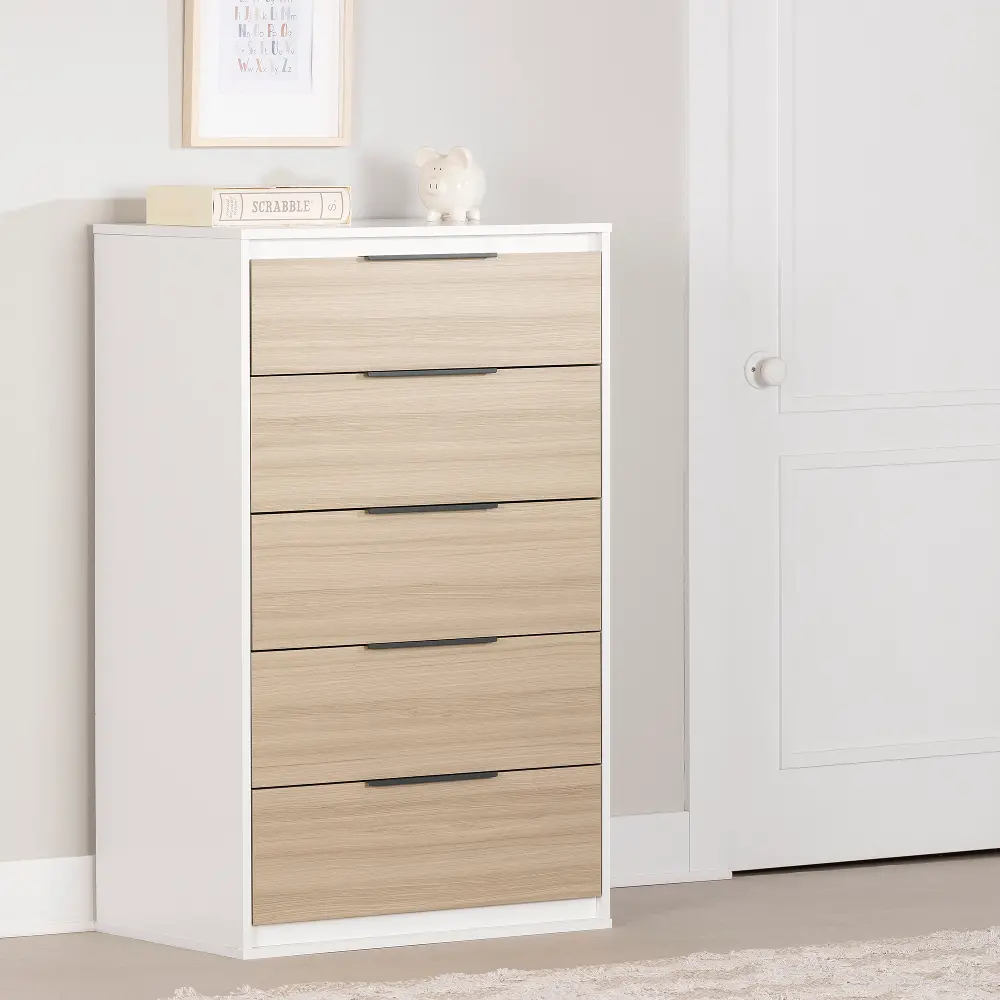 13982 Hourra Soft Elm & White 5-Drawer Chest of Drawers - South Shore-1