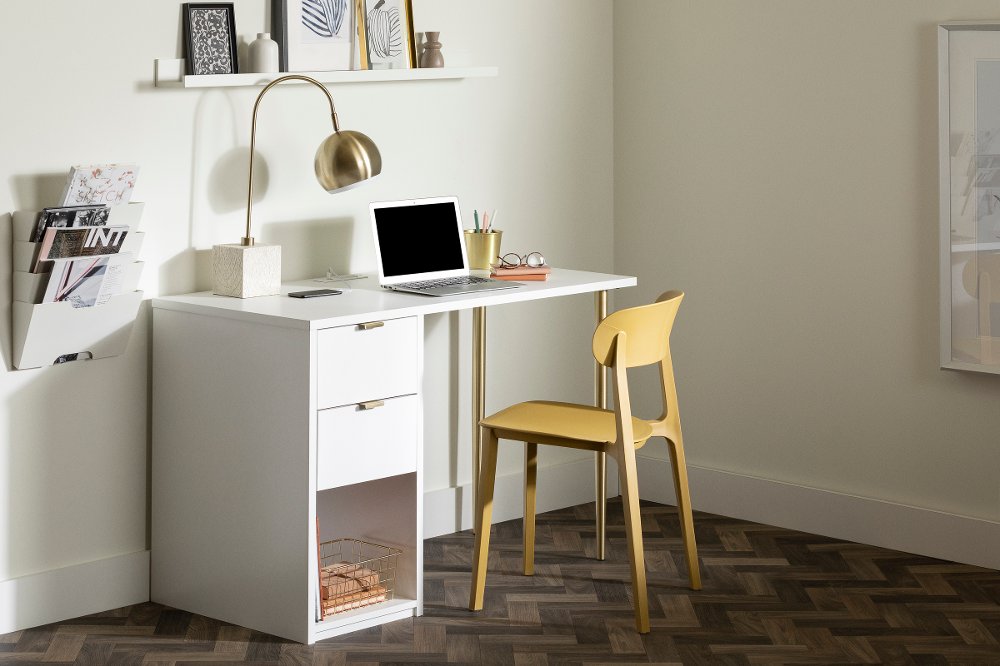 Amyra White and Gold Computer Desk - South Shore