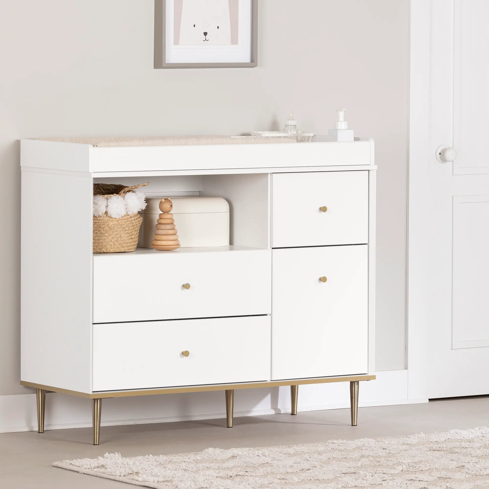 14202 Dylane White Changing Table with Storage - South S sku 14202