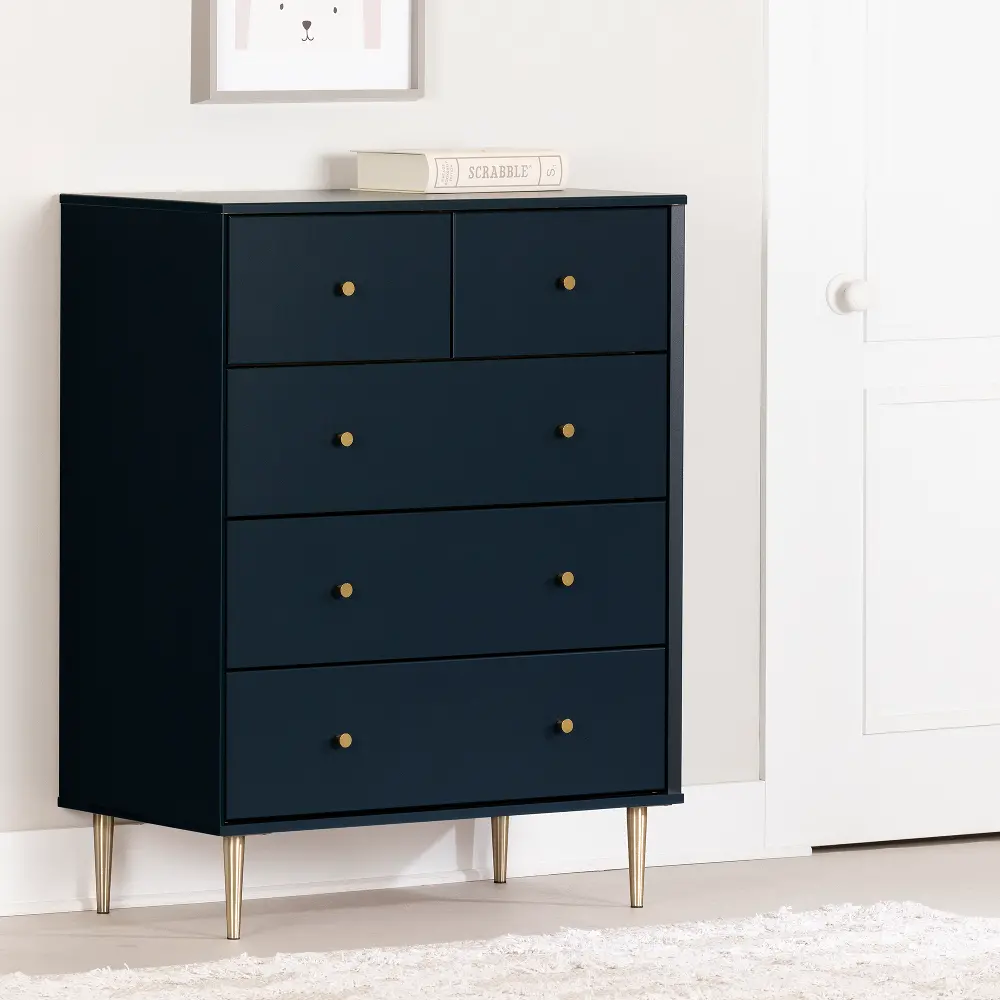 14203 Dylane Navy Blue 5-Drawer Chest of Drawers - South Shore-1