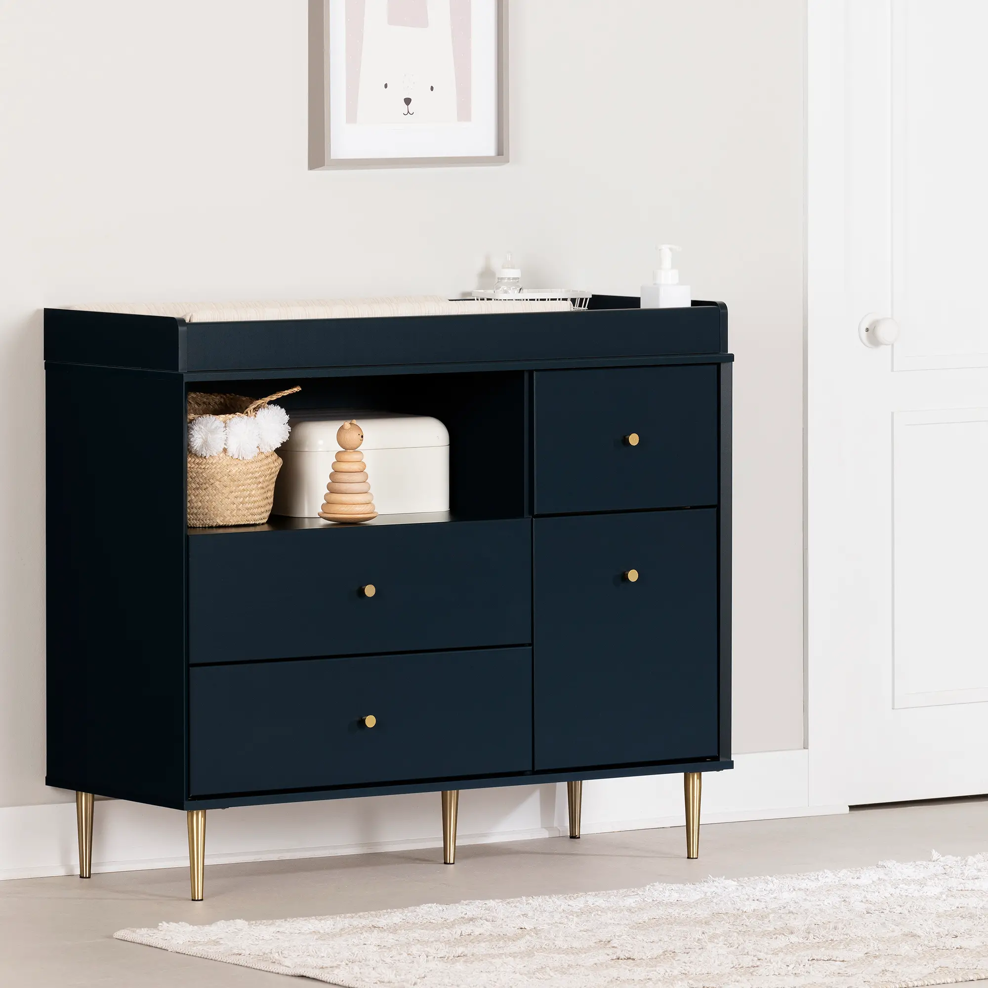 Dylane Navy Blue Changing Table with Storage - South Shore