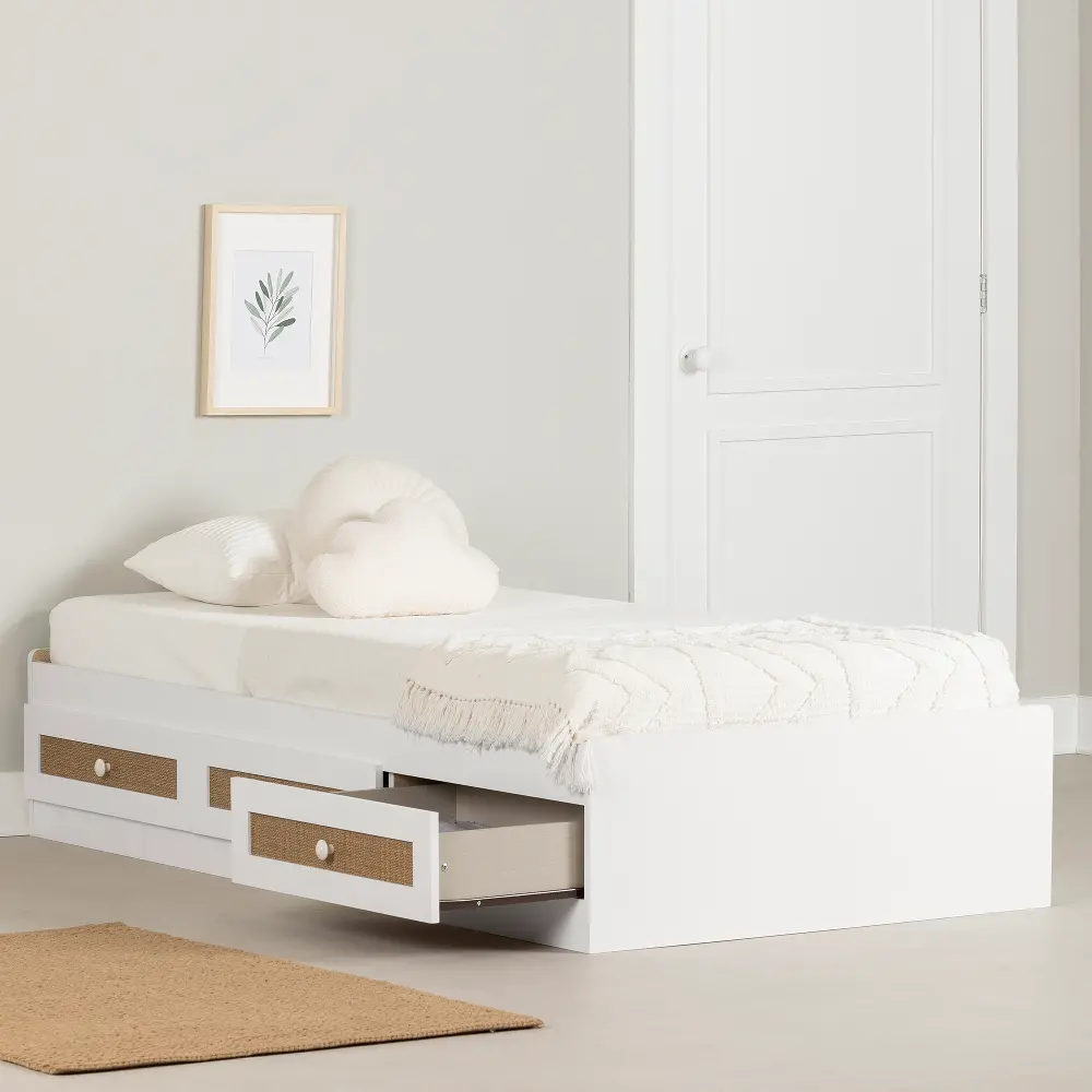 14374 Bloom White & Printed Rattan Twin Storage Platform Bed - South Shore-1