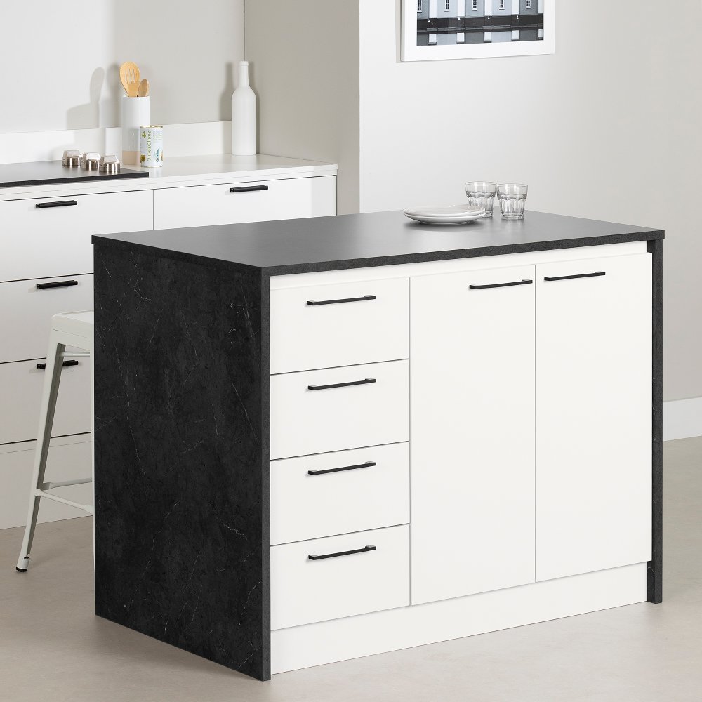 Myro Faux Black Stone and White Kitchen Island - South Shore