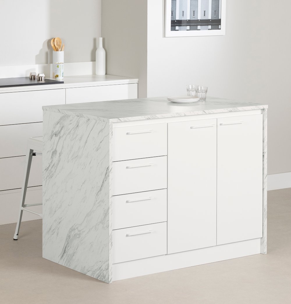 Myro Faux White Marble and White Kitchen Island - South Shore