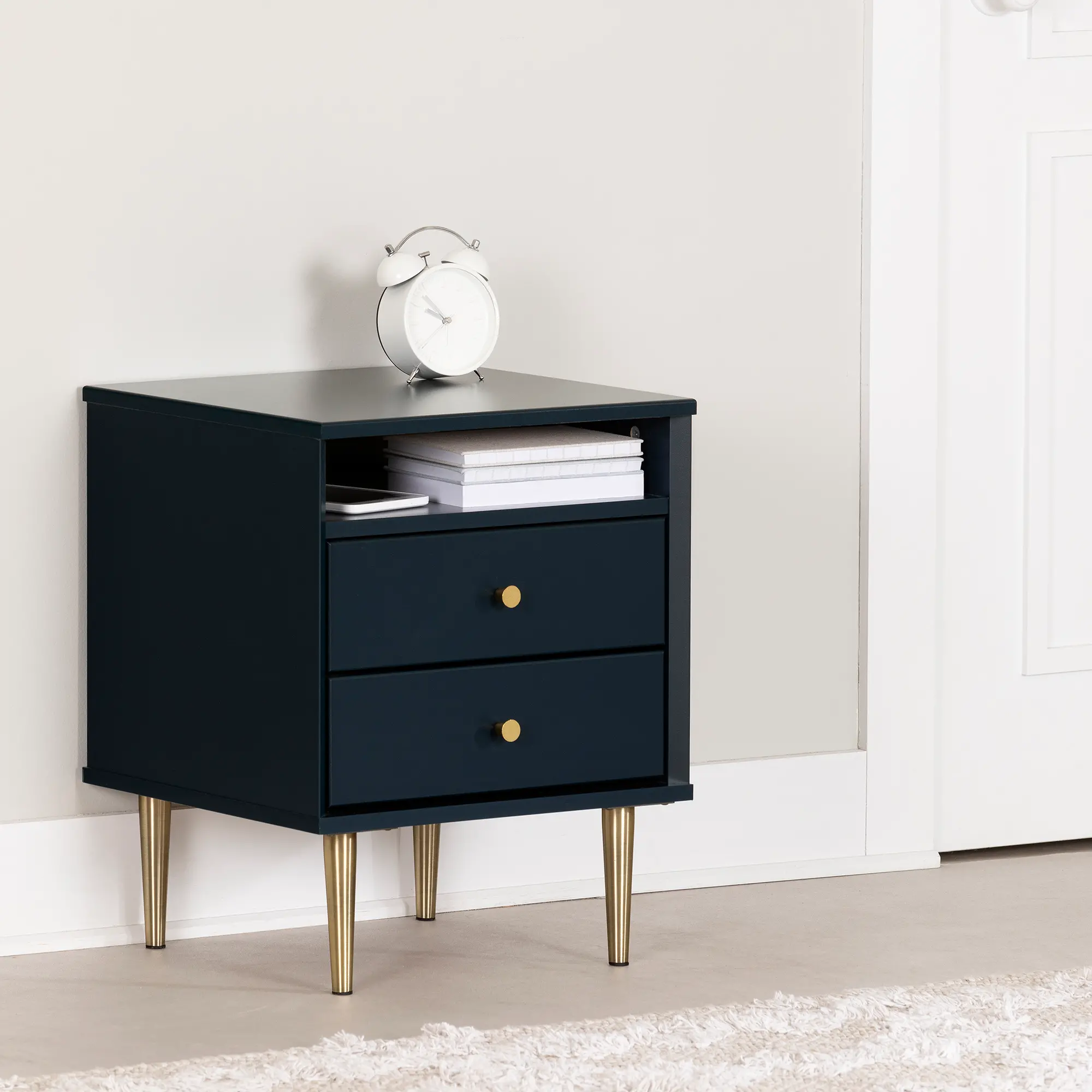 Dylane Navy Blue 2-Drawer Nightstand - South Shore