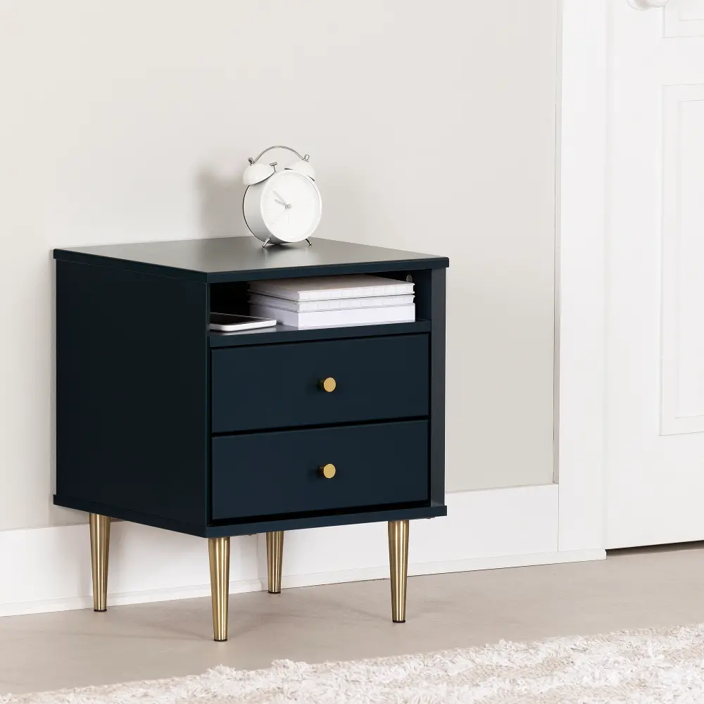 14764 Dylane Navy Blue 2-Drawer Nightstand - South Shore-1