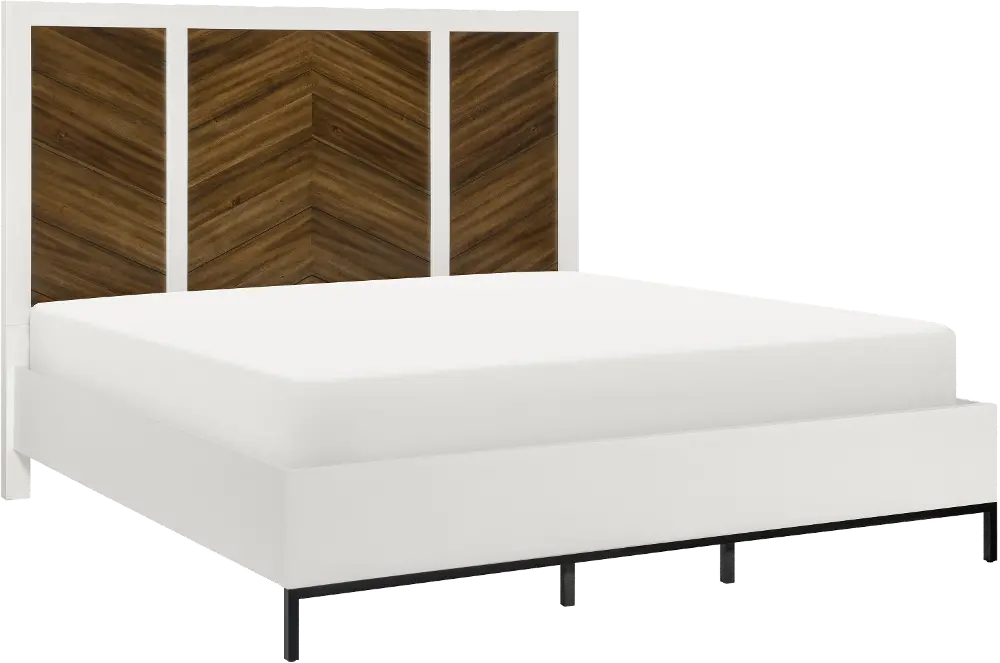 Oslo White and Walnut Queen Bed-1