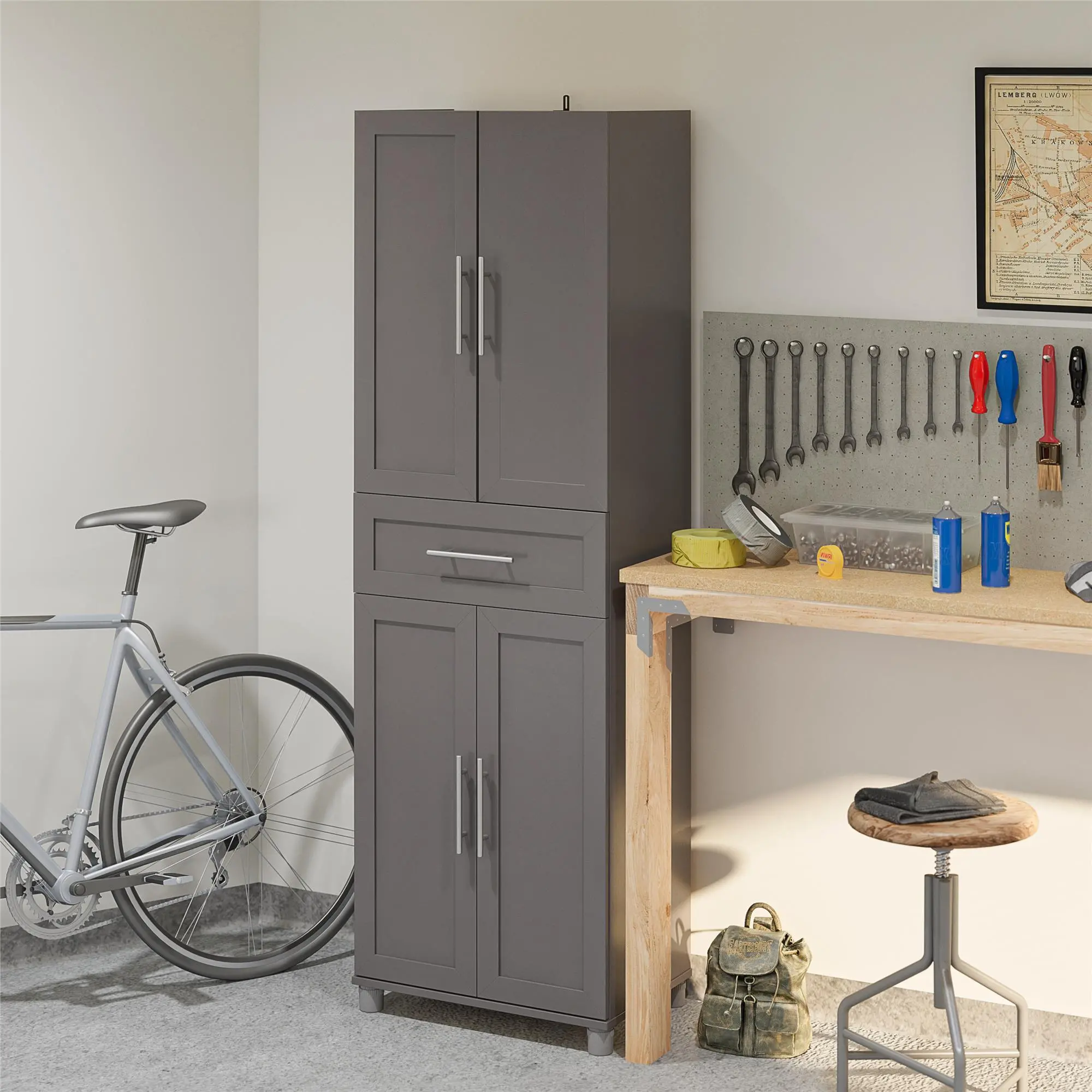 Camberly Framed Graphite Gray 4 Door Storage Cabinet