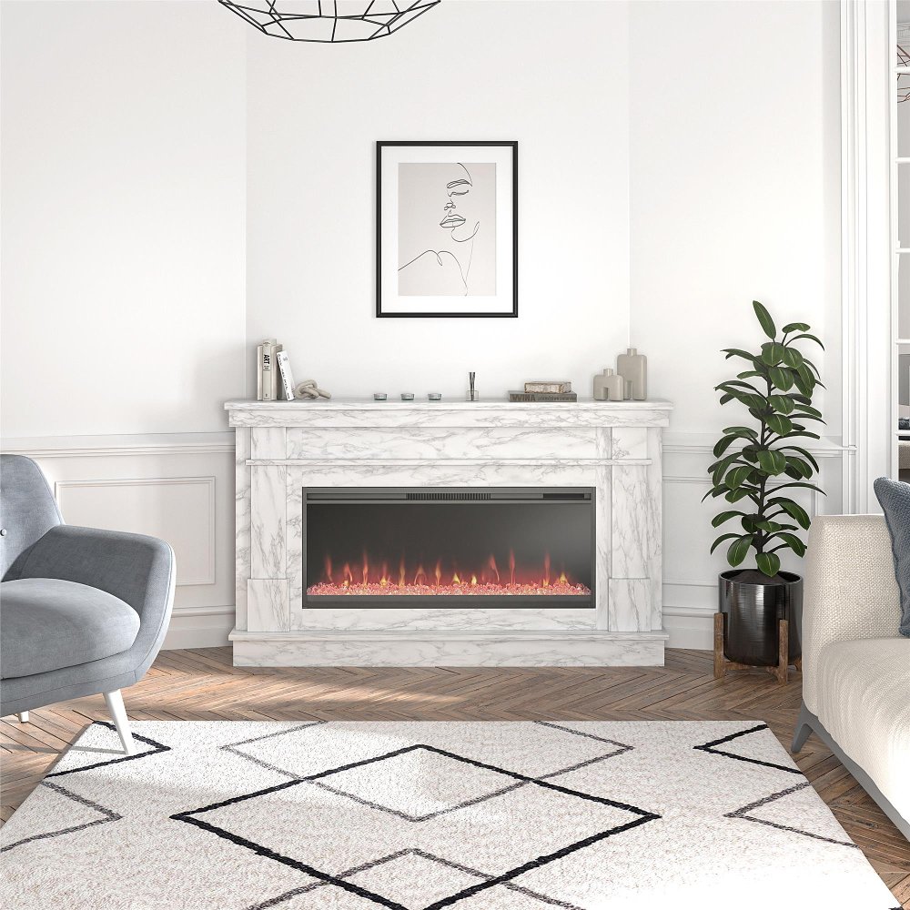 112911579 Waverly White Mantel with Electric Fireplace sku 112911579