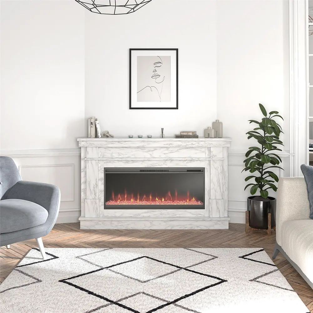 Waverly White Mantel with Electric Fireplace-1