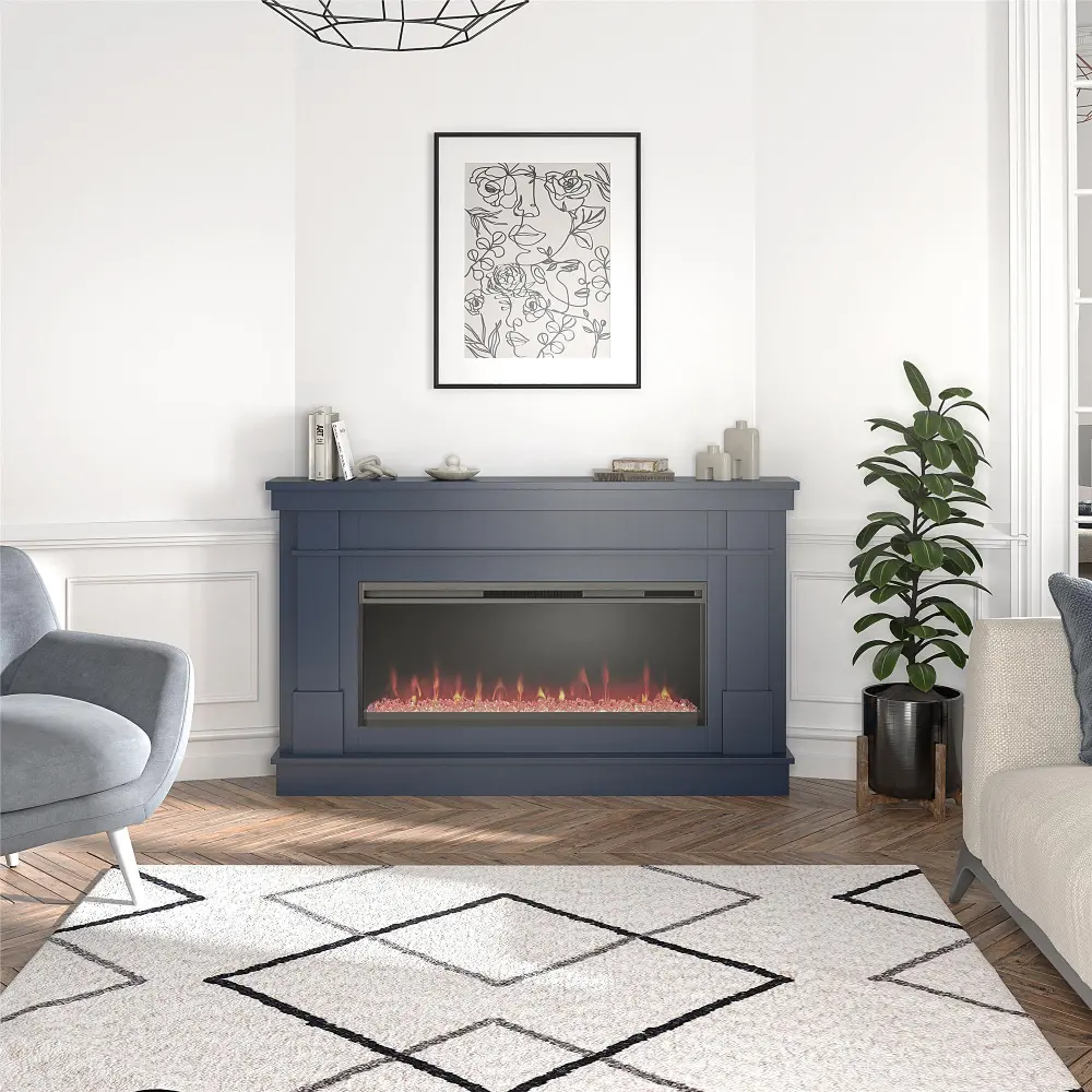 Waverly Navy Mantel with Electric Fireplace-1
