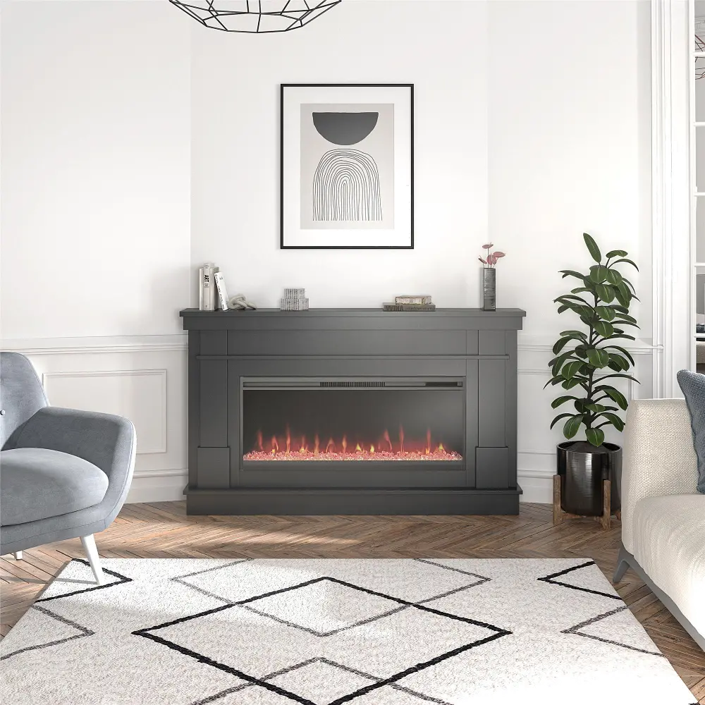 Waverly Black Mantel with Electric Fireplace-1