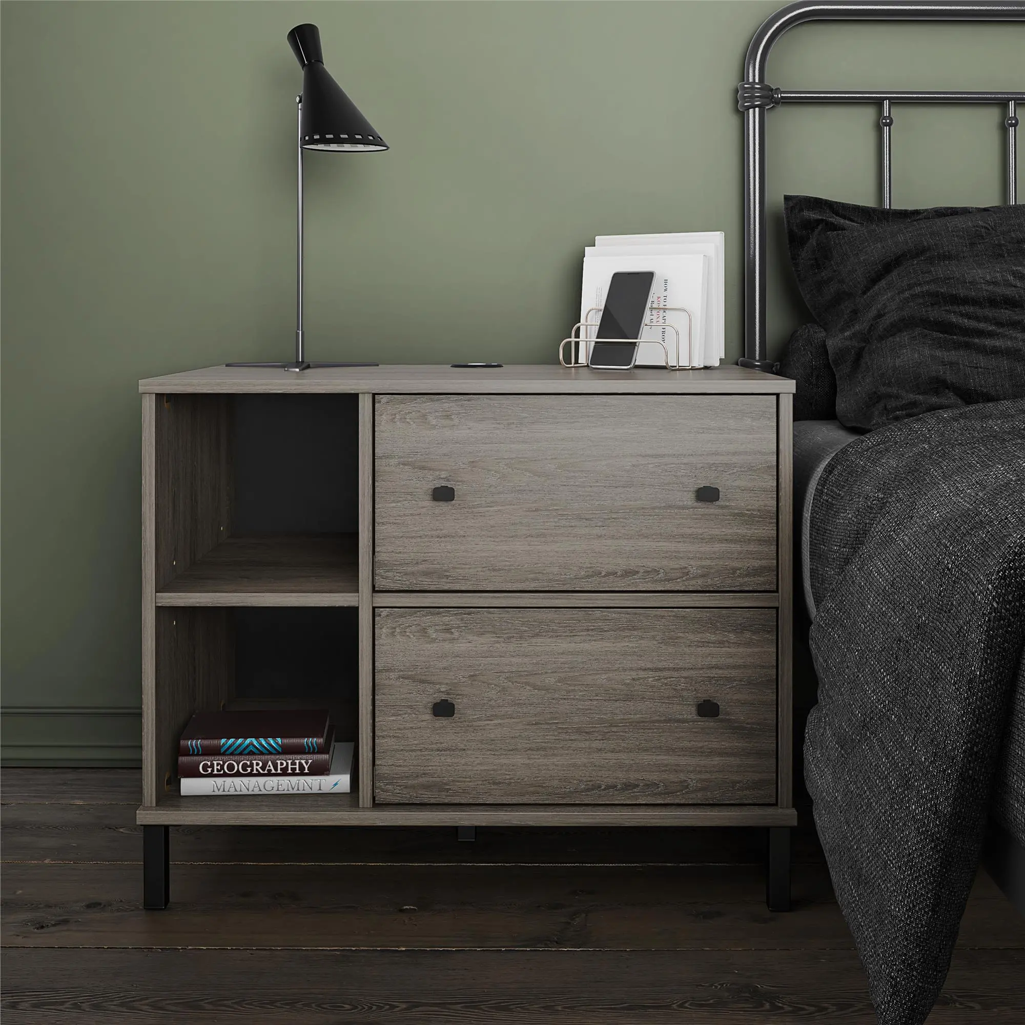 Kalissa Gray Oak Nightstand with Wireless Charger