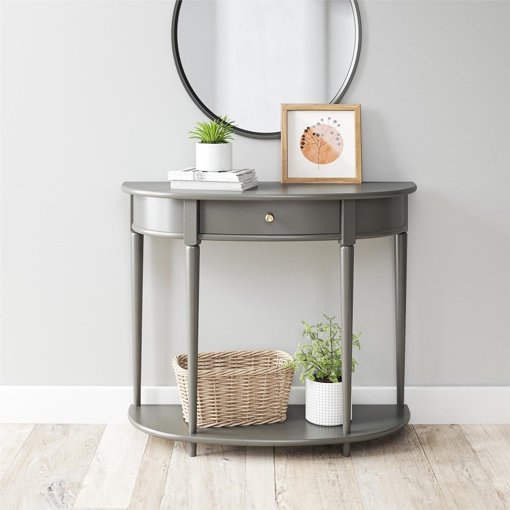 Aurora Gray Half-Moon Console Table