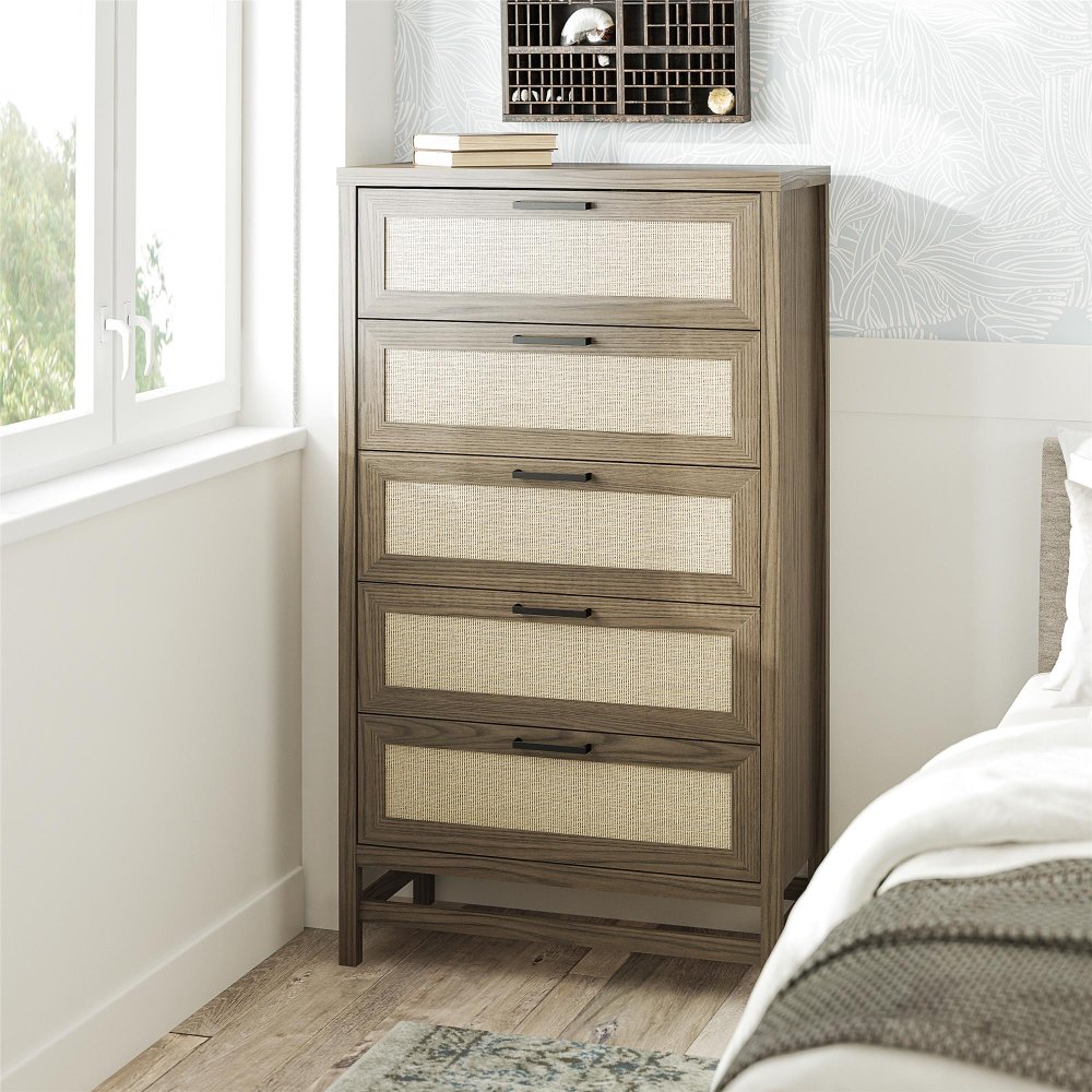 112911780 Lennon Brown Five Drawer Chest of Drawers sku 112911780