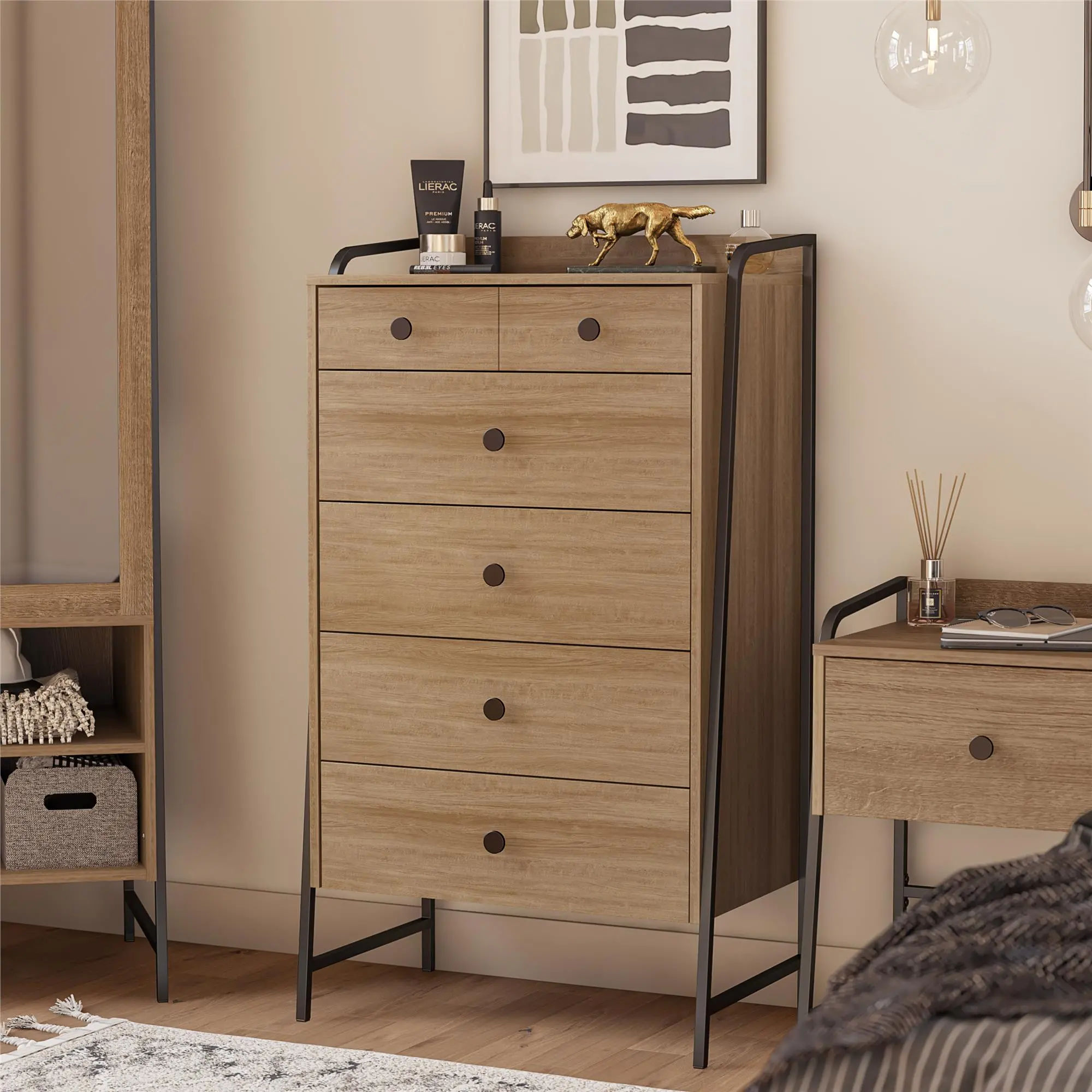 Photos - Dresser / Chests of Drawers Dorel Home Bushwick Natural 5 Drawer Chest of Drawers 1659348COM