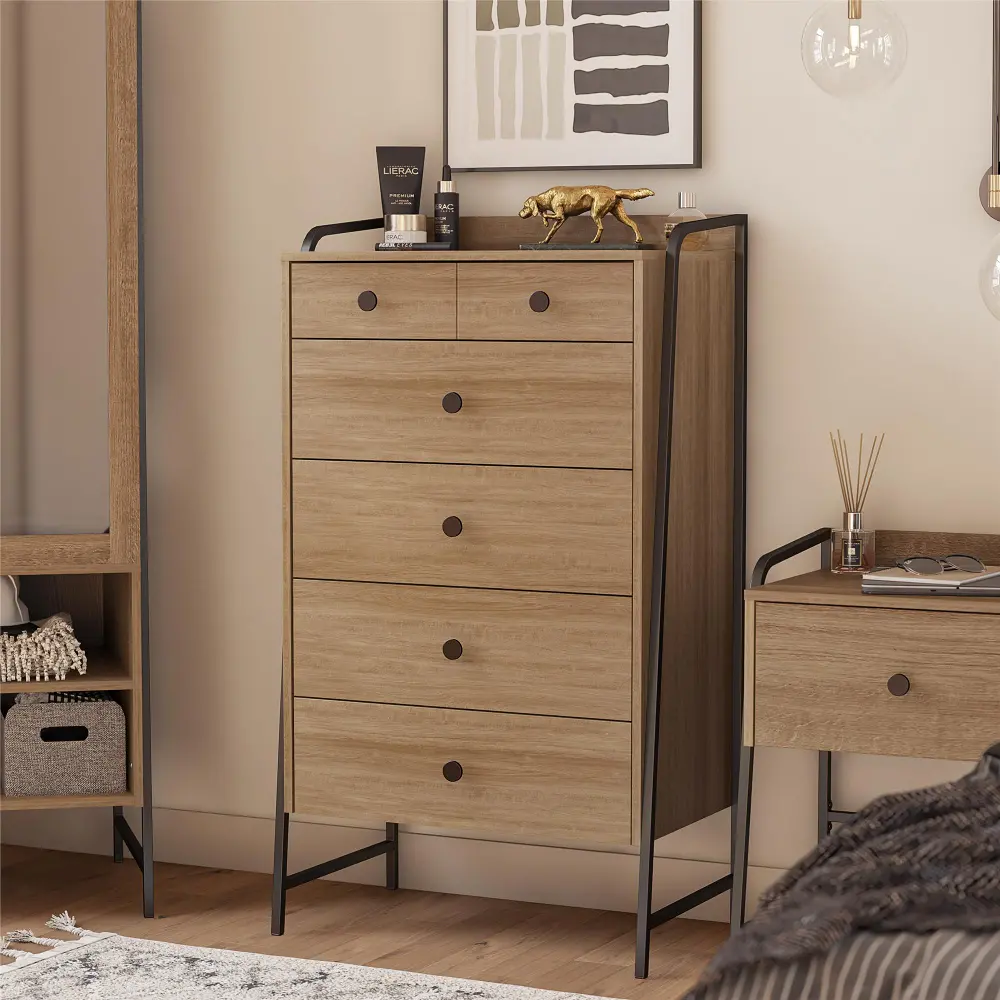 Bushwick Natural 5 Drawer Chest of Drawers-1