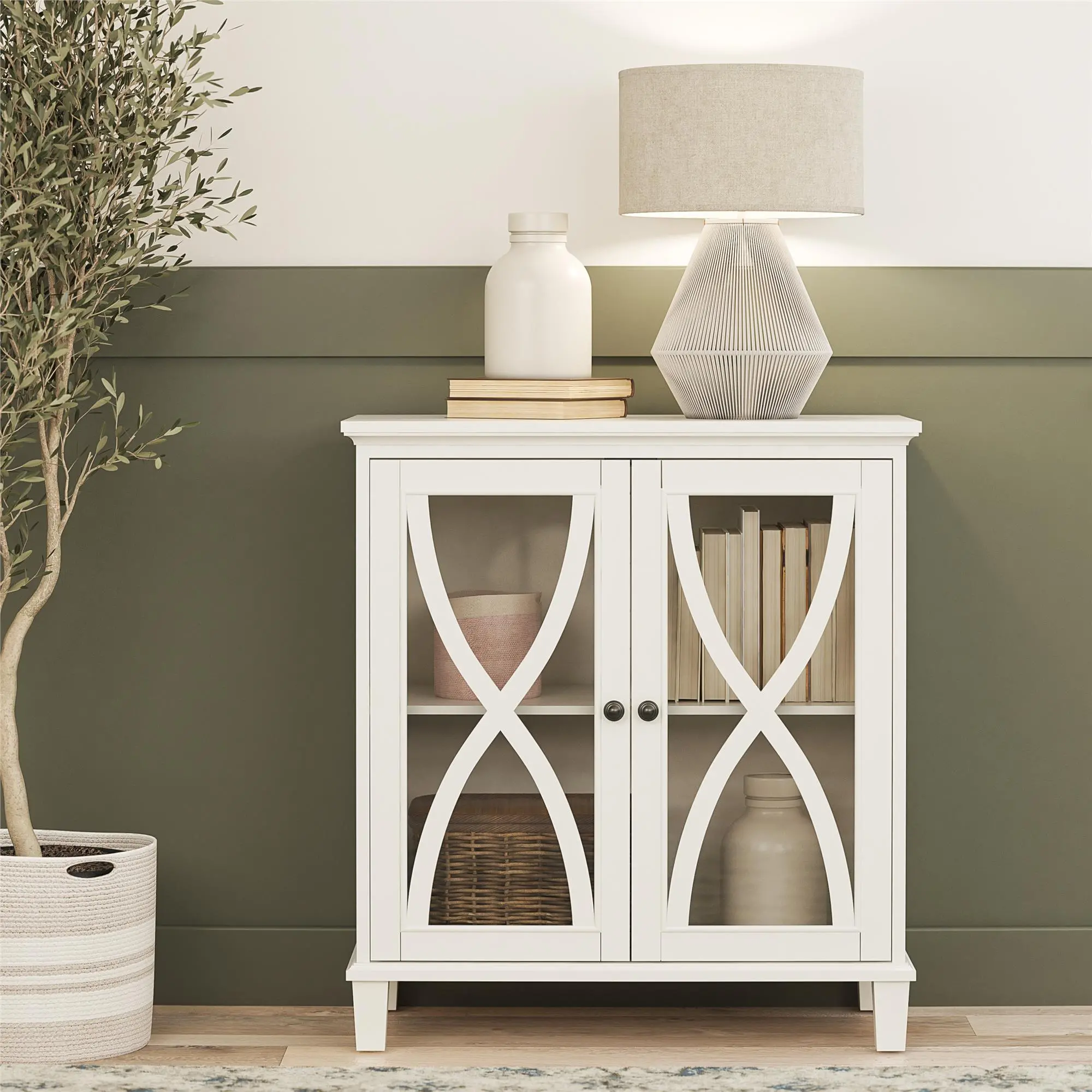 Photos - Dresser / Chests of Drawers Dorel Home Celeste White Accent Cabinet with Glass Doors 9985013COM