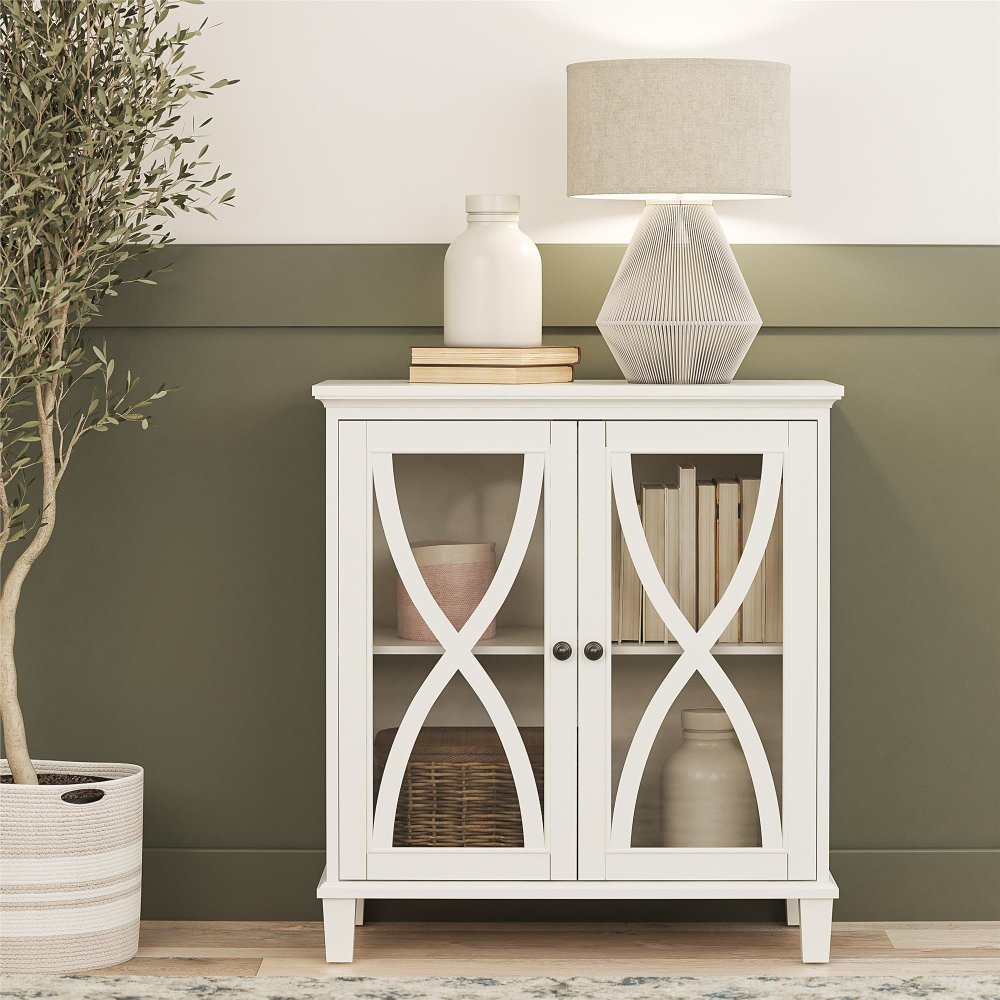 112912044 Celeste White Accent Cabinet with Glass Doors sku 112912044