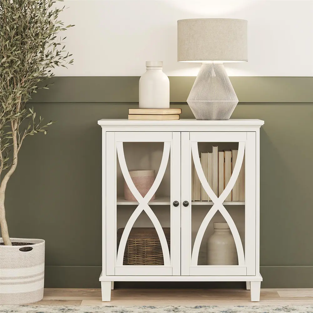 Celeste White Accent Cabinet with Glass Doors-1
