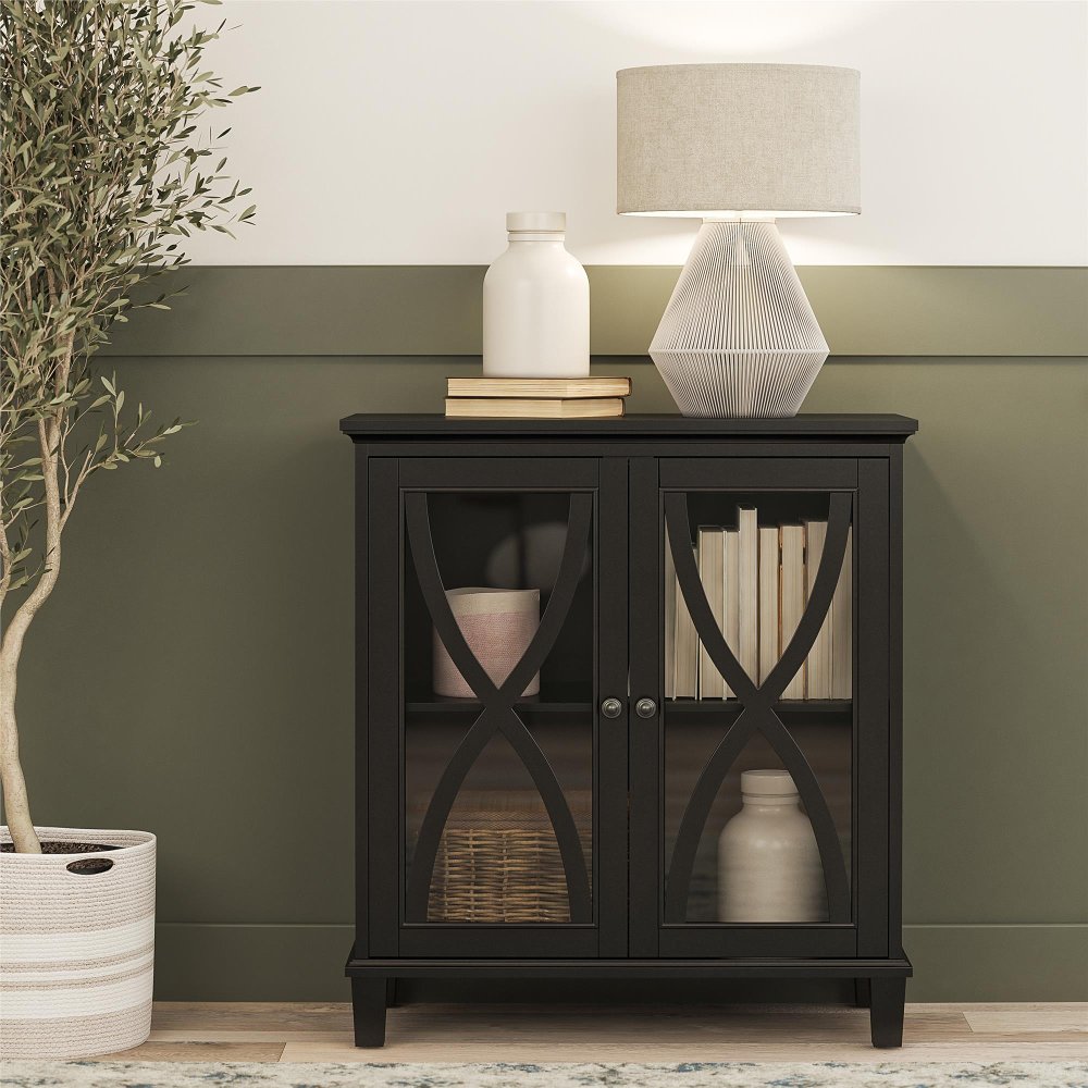 112912052 Celeste Black Accent Cabinet with Glass Doors sku 112912052