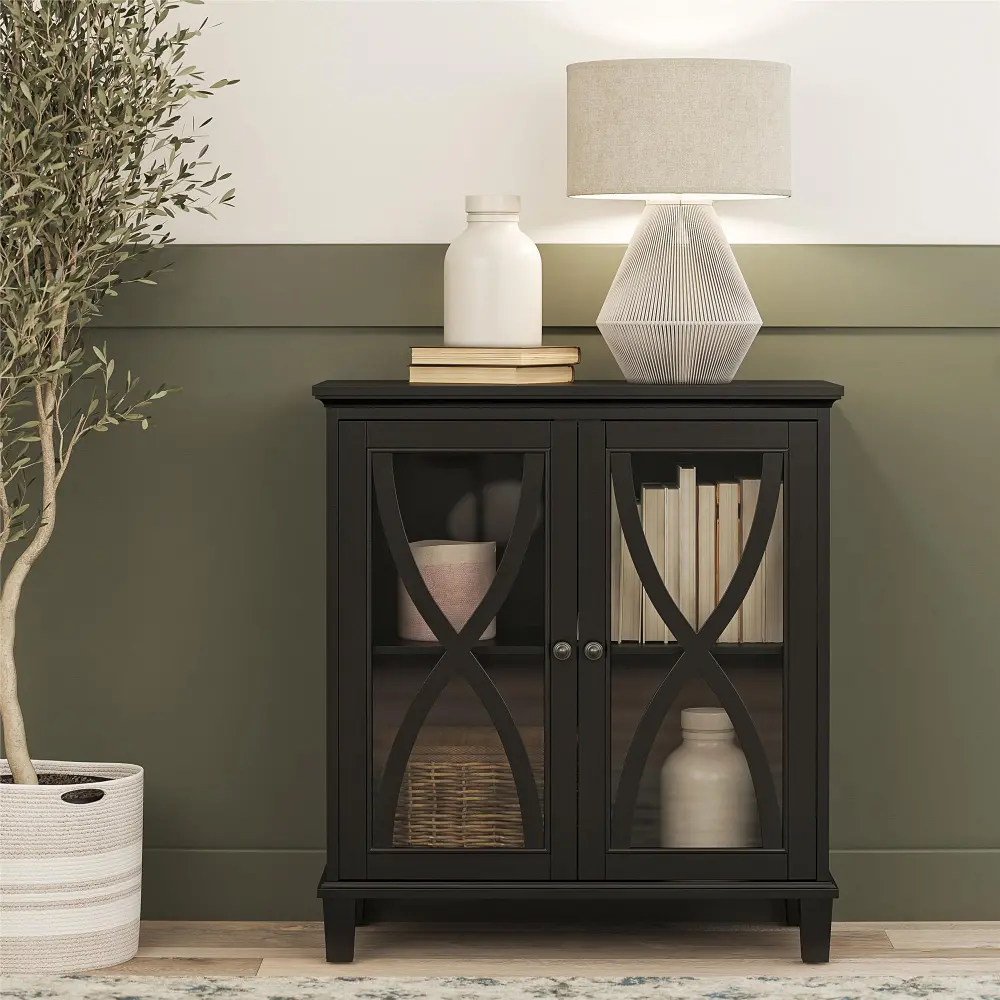 Celeste Black Accent Cabinet with Glass Doors-1