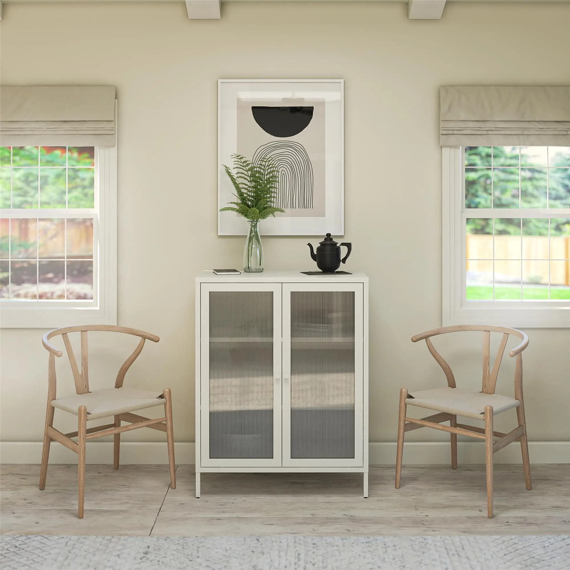 Ashbury White 40H Accent Cabinet with Fluted Glass Doors