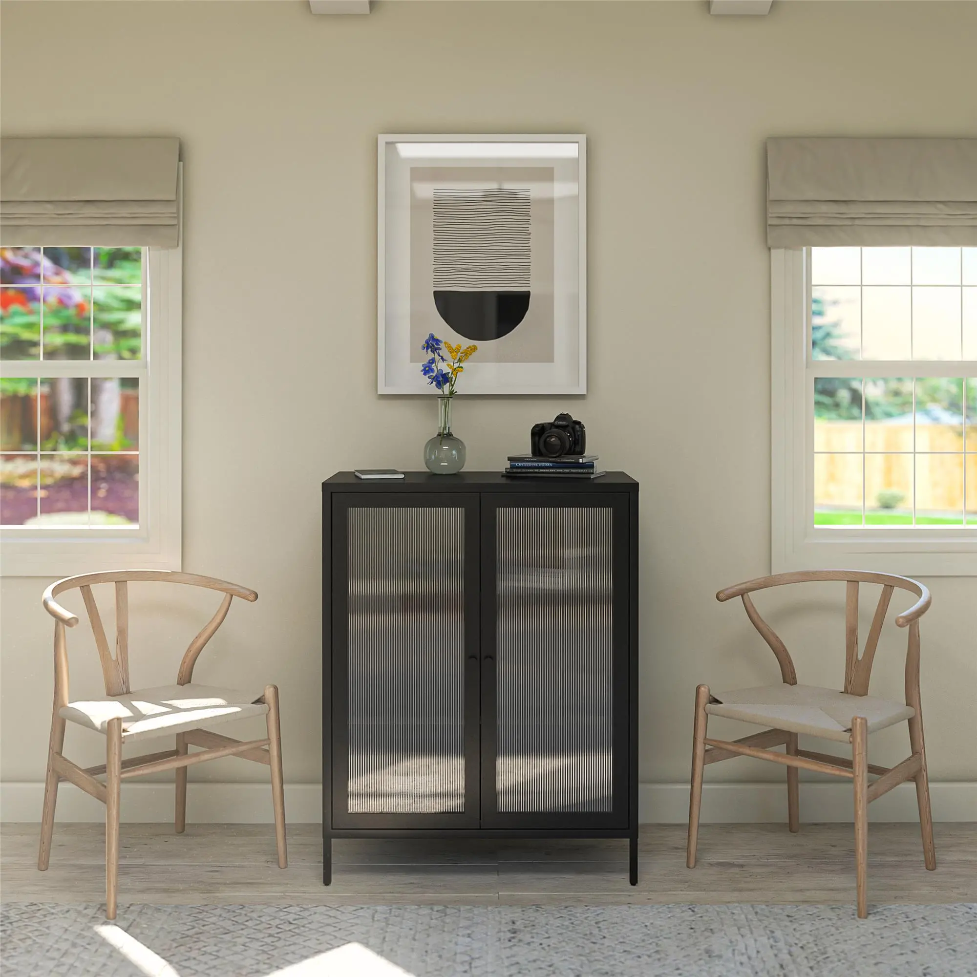 Ashbury Black 40H Accent Cabinet with Fluted Glass Doors