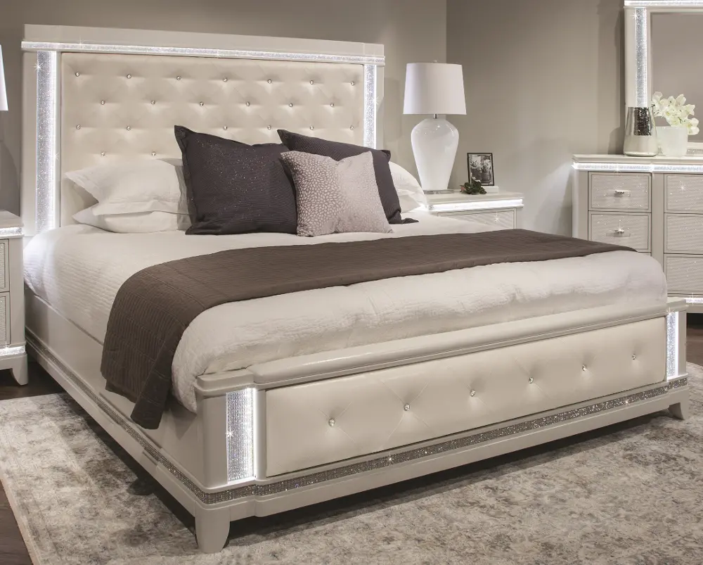 Celeste Sparkle White Queen Upholstered Bed-1
