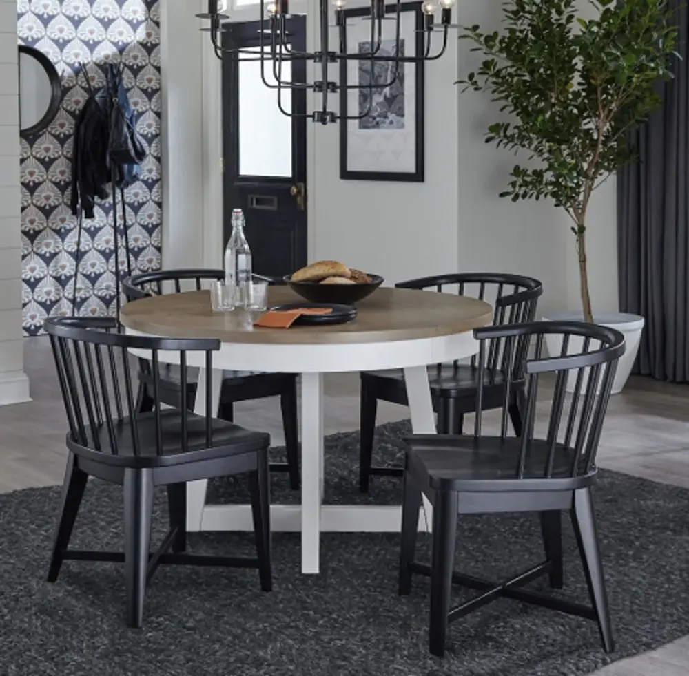 Americana White 5 Piece Dining Room Set with Black Chairs-1