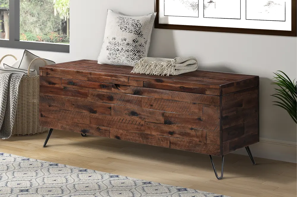 Broadmore 46  Acacia Wood Storage Bench with Hairpin Legs-1