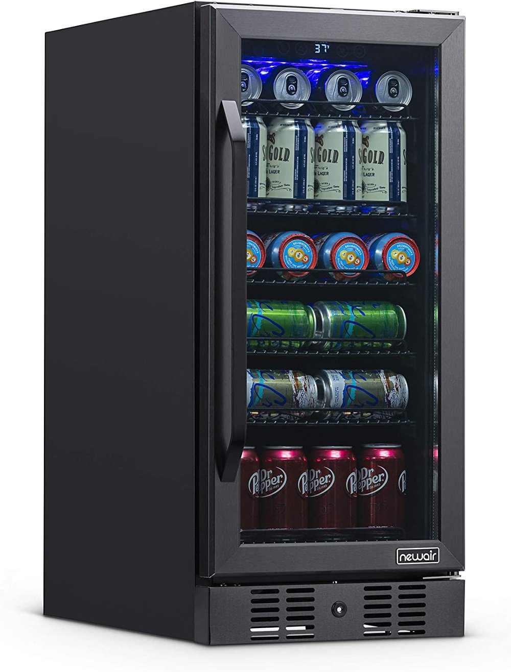 New Air 15 Built-in 96 Can Beverage Fridge - Black Stainless...