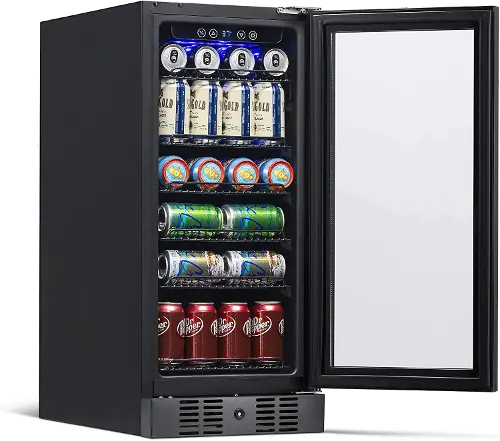 NewAir NBC096BS00 15 in. Built-in 96 Can Beverage Fridge Black Stainless Steel