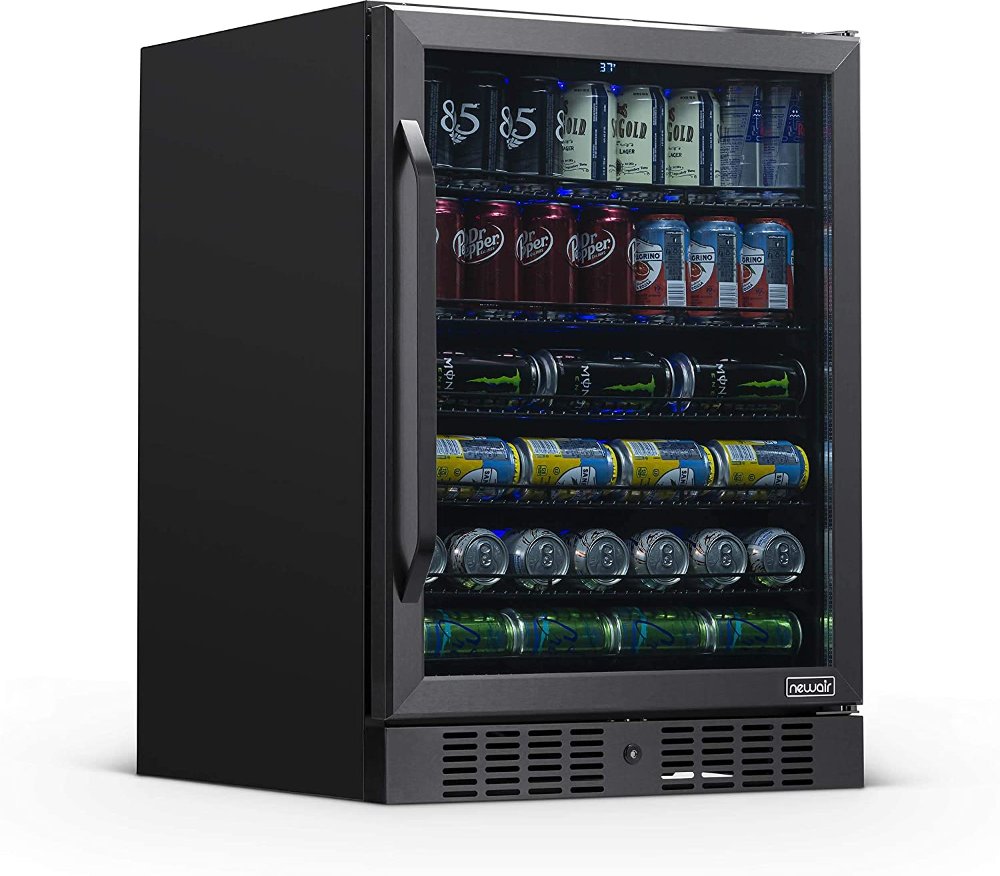 New Air 24 Built-in 177 Can Beverage Fridge - Black Stainless...