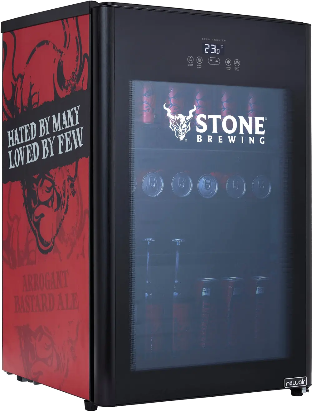 SBF125AB00 NewAir Stone Brewing Arrogant Bastard 125 Can Beverage Refrigerator - Red and Black-1